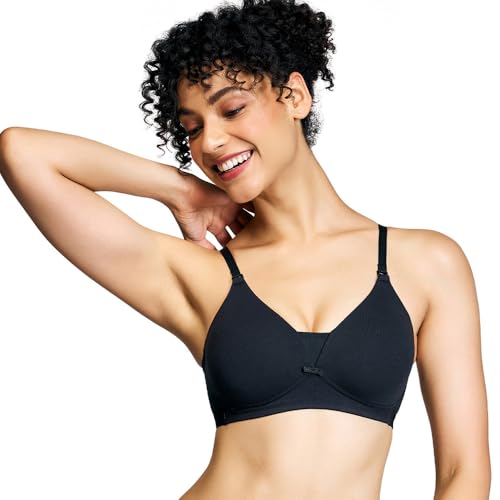 NYKD (NYB003 Cotton Lightly Padded & Non Wired Everyday T-Shirt Bra for Women | Medium Coverage Bra with Soft Detachable Straps | Ideal for All Day Comfort - Black - Image 1