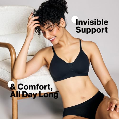NYKD (NYB003 Cotton Lightly Padded & Non Wired Everyday T-Shirt Bra for Women | Medium Coverage Bra with Soft Detachable Straps | Ideal for All Day Comfort - Black - Image 2