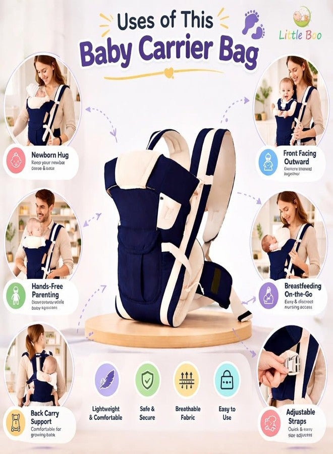HCN 4-in-1 Adjustable Baby Carrier Cum Kangaroo Bag | Multiple Carry Positions: Front, Back, Hip - Comfortable & Adjustable with Safety Belt and Buckle Straps (Blue) (pcs 1) (Pack of 1) - Image 4