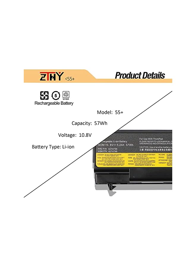 ZTHY 55+ T410 Laptop Battery For Replacement Lenovo Thinkpad T510 T520 W510 W520 L412 L420 L512 Sl410 Sl510 0A36303 42T4799 42T4751 42T4235 42T4753 42T4796 45N1001 45N1005 57Wh - Image 3