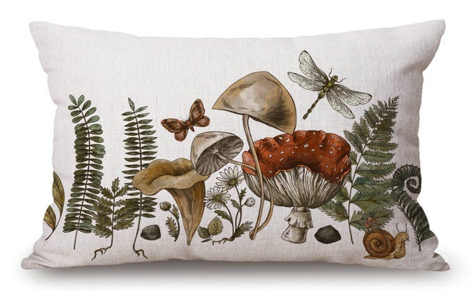 LUMBAR THROW PILLOW COVER 12X20 INCH DECORATIVE BEDROOM LIVING ROOM CUTE FOREST WITCH MAGIC MUSHROOM FORAGER FERN RECTANGLAR CUSHION CASE FOR BED SOFA COUCH JCP206