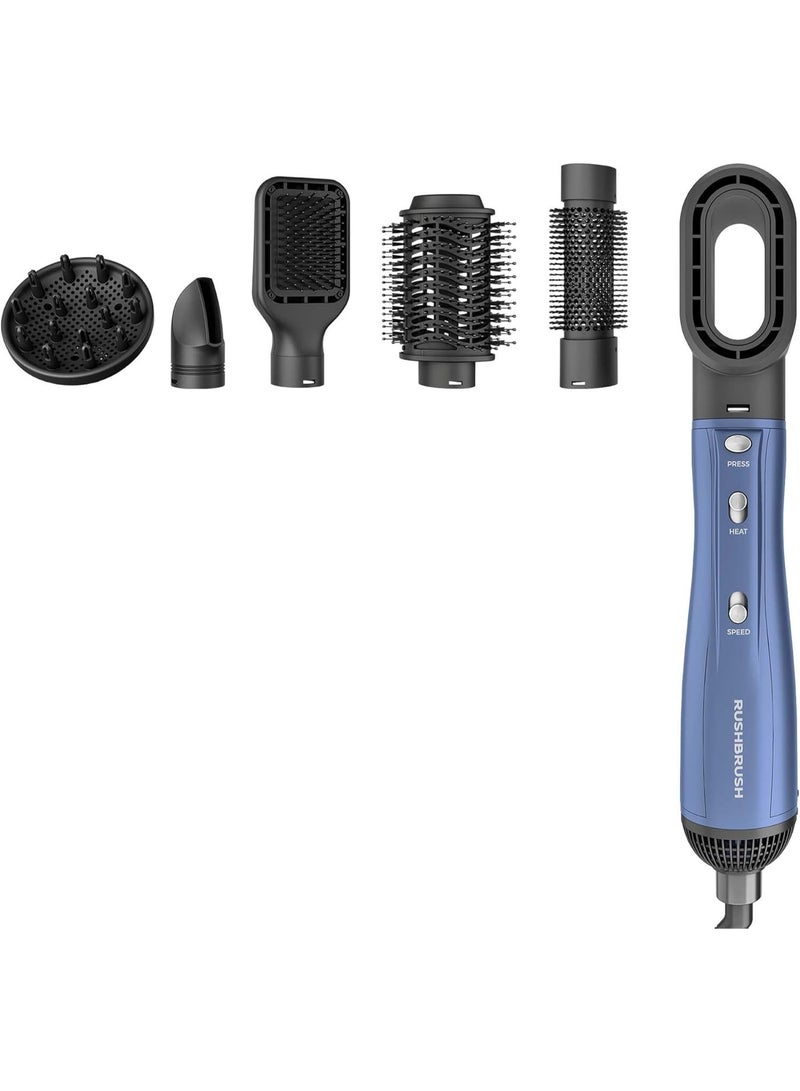 Rush Brush Plus 6 Air Styler - 5 Different Heads - 1300 Watts - 3 Heat/2Speeds - 30000 RPM - Ionic Technology - Navy Blue - Image 1