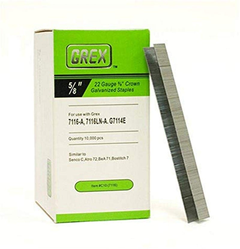 GREX C10 22 Gauge 38Inch Crown 58Inch Leg Length Galvanized Staples 10000 per box