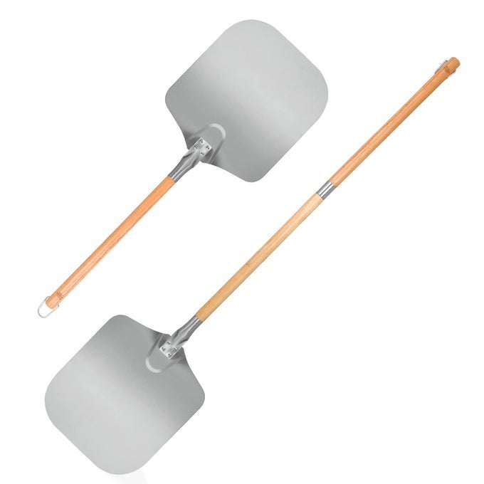 LONG HANDLE PIZZA PEEL 12 INCH X 14 INCH ALUMINIUM ADJUSTABLE LENGTH PIZZA PADDLE SHOVEL 45CM OR 89CM LONG WITH DETACHABLE HANDLES STRONGER 4 RIVETS EASY STORAGE NON STICK