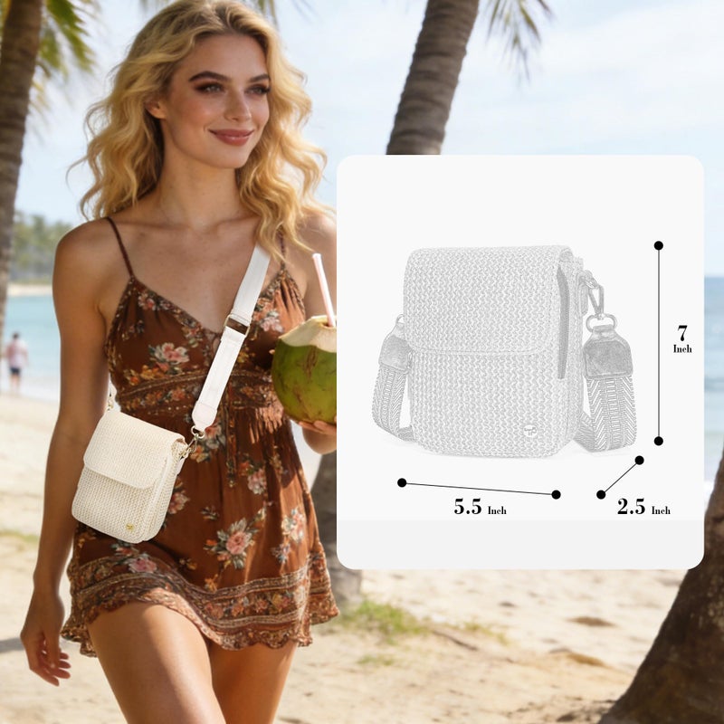 Haytijoe Faux Straw Crossbody Bags for Women Small Summer Purse RFID Woven Phone Bag Travel Beach Hawaiian Essentials Gifts(Boho White) - Image 2