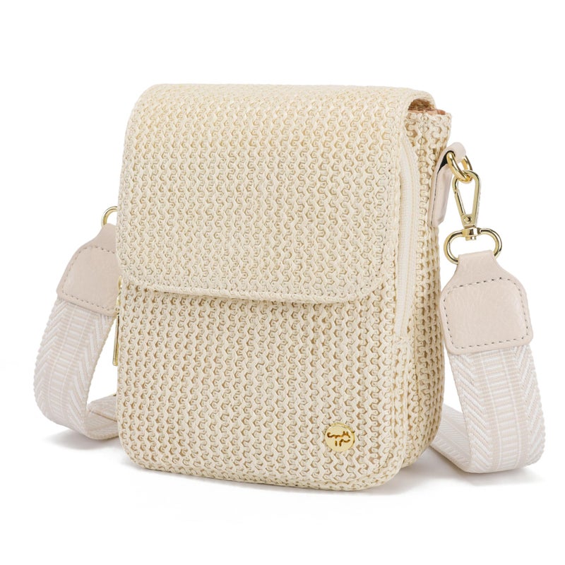 Haytijoe Faux Straw Crossbody Bags for Women Small Summer Purse RFID Woven Phone Bag Travel Beach Hawaiian Essentials Gifts(Boho White) - Image 1