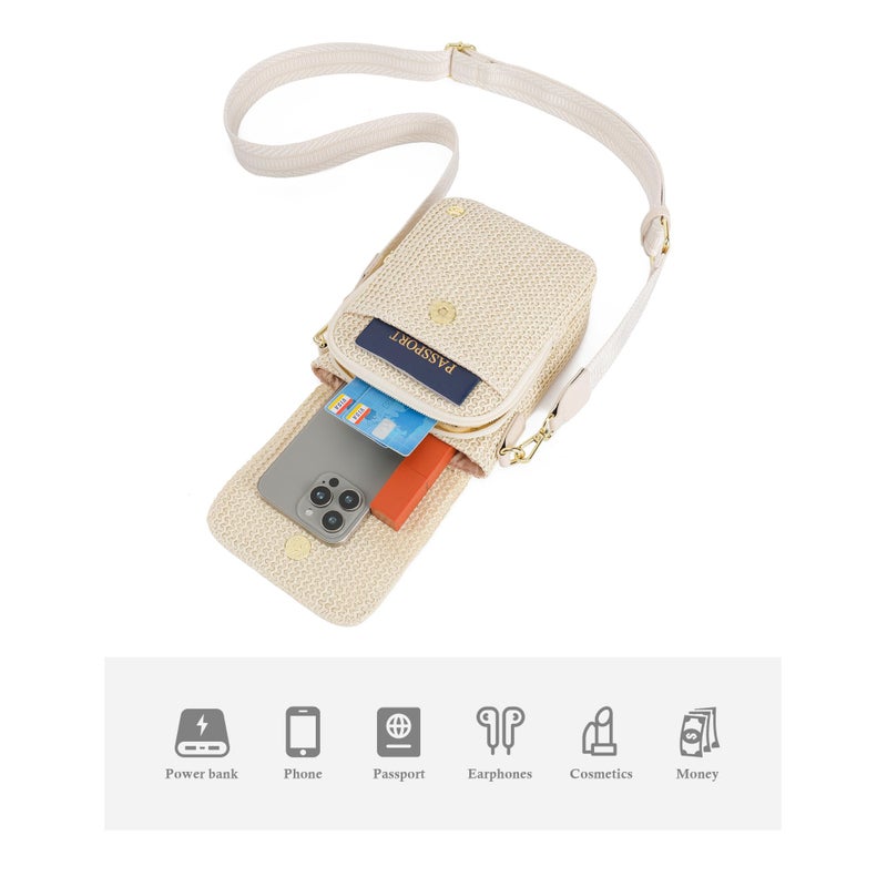 Haytijoe Faux Straw Crossbody Bags for Women Small Summer Purse RFID Woven Phone Bag Travel Beach Hawaiian Essentials Gifts(Boho White) - Image 5