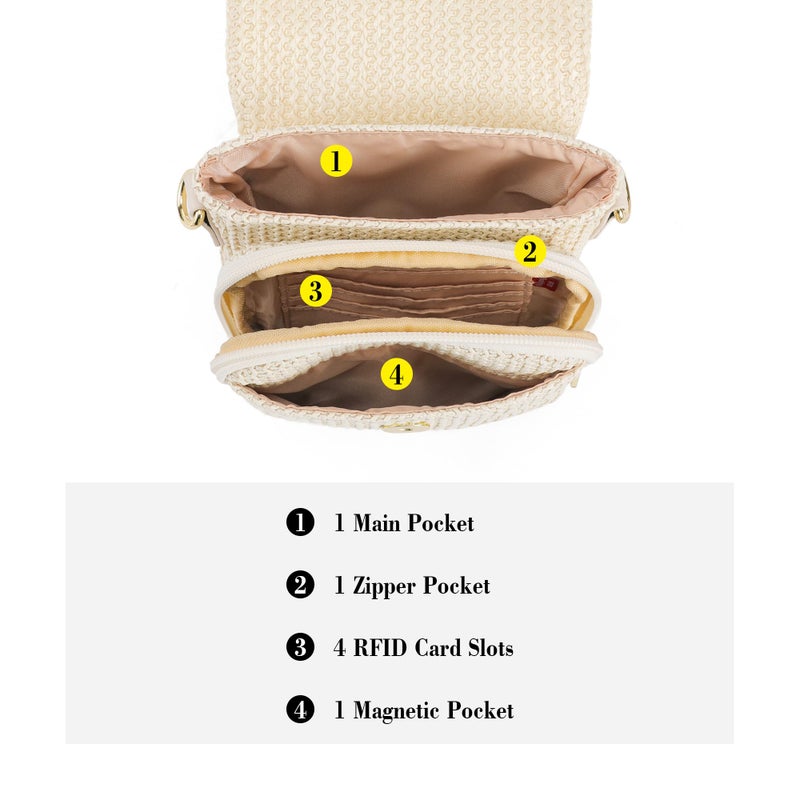 Haytijoe Faux Straw Crossbody Bags for Women Small Summer Purse RFID Woven Phone Bag Travel Beach Hawaiian Essentials Gifts(Boho White) - Image 4
