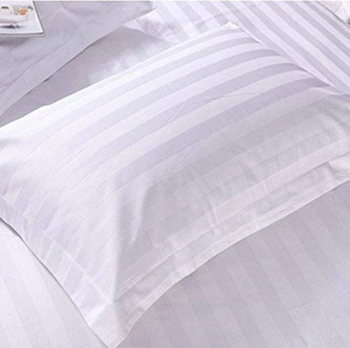 Lomezo 300 TC Cotton Satin Striped Double Queen Size Bedsheet with 2 Pillow Covers King Size Plain Premium Luxury Hotel Collection Solid Stripes - 90 x 100 (White) - Image 3