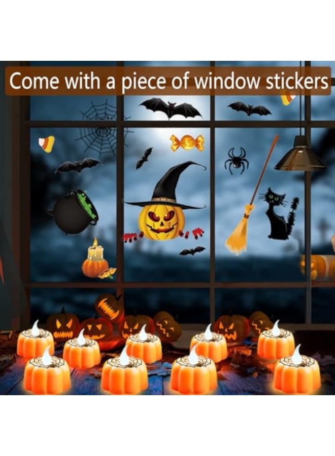 12 Pack Halloween Pumpkin Tealights Candles with Spider Web Decor, LED Pumpkin Lights, Flame Less Candle Battery Operated Lanterns Table Decorations for Halloween, Indoor and Outdoor Home Déc - Image 3