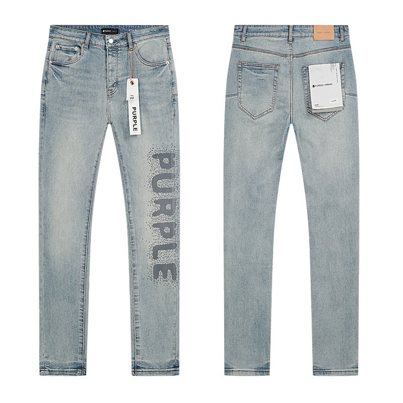 Spring And Style Purple Splash-Ink Ripped American High Street Skinny Jeans Unisex - Image 4