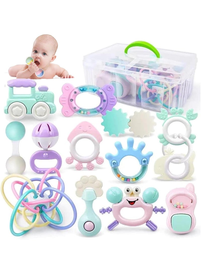 لعبة Teether للأطفال لعبة الأطفال 0-12 شهور بالإضافة إلى مربع التخزين -14 جهاز كمبيوتر شخصي BPA مجاني لعبة الأسنان الناعمة من السيليكون لعبة الألعاب الحسية للأطفال حديثي الولادة هدايا 3 6 9 12 شهور للتعليم المبكر - Image 1