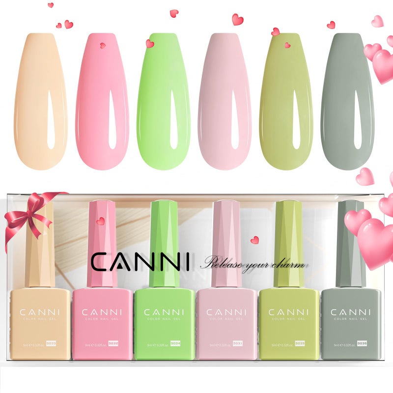 CANNI 6Pcs 9ml Pastel Gel Nail Polish Set- Pink Green Gel Polish Kit Candy Colors DIY at Home Salon Christmas New Year's Gifts for Girls - Image 1