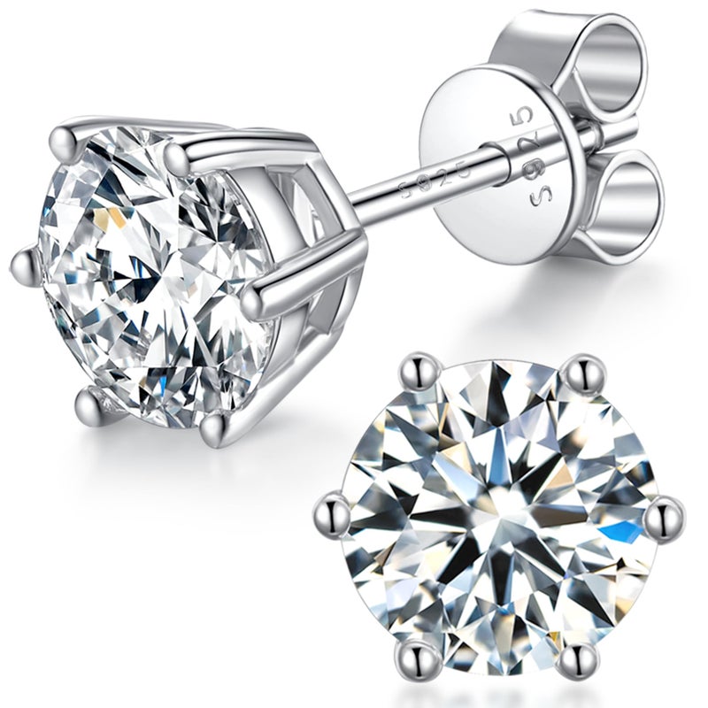BOYA Moissanite Stud Earrings for Women, 925 Sterling Silver Earrings, 18K White Gold Plating earrings for Men (0.5ct*2) - Image 1
