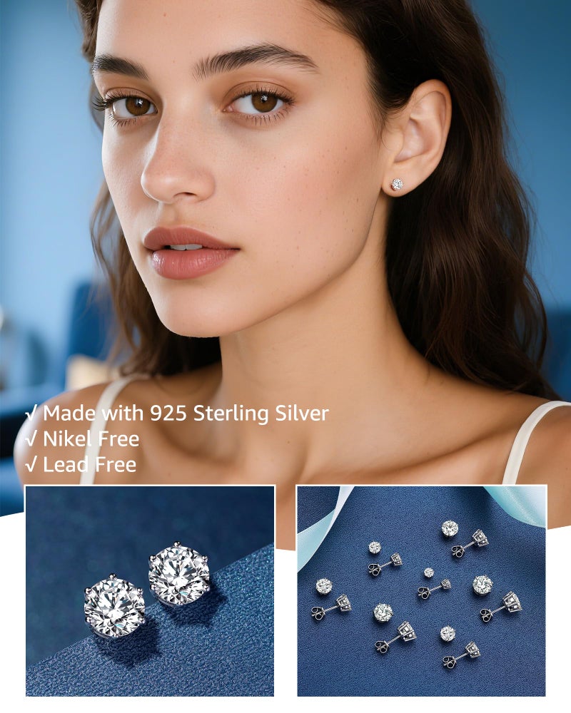 BOYA Moissanite Stud Earrings for Women, 925 Sterling Silver Earrings, 18K White Gold Plating earrings for Men (0.5ct*2) - Image 5