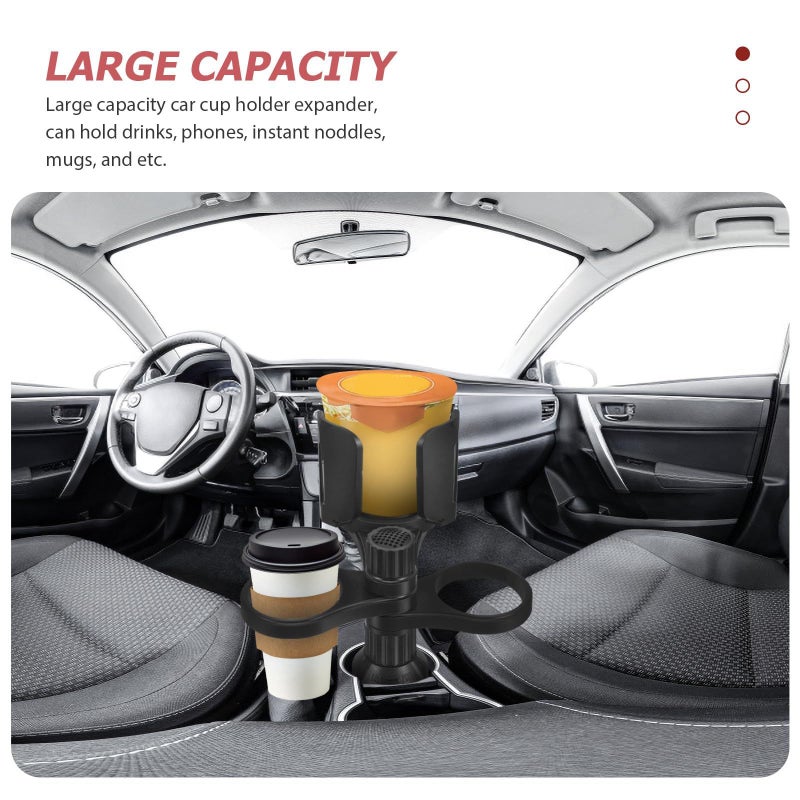 Car Cup Holder Expander Tray With Drink And Snack Storage Universal Adjustable Stand For Phone Beverage Center Console Use Black - Image 4