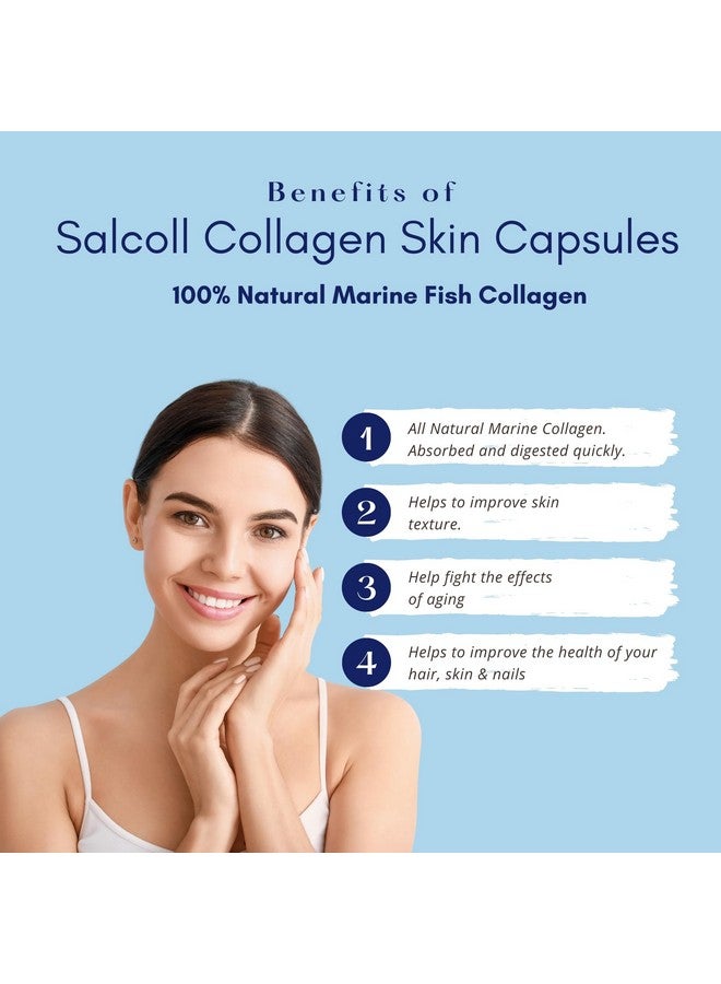 Salcoll Collagen كبسولات سالكول كولاجين للبشرة، كولاجين بحري نشط للبشرة والشعر والأظافر. مكمل للعناية بالبشرة مضاد للشيخوخة. يدعم إنتاج الكولاجين للنساء والرجال - 120 كبسولة، إمداد لشهر واحد - Image 2