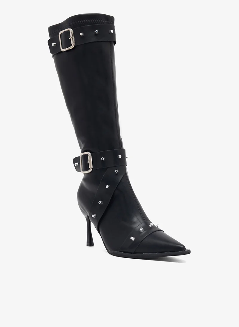 Ginger Pointed Toe Stiletto Heel Biker Boots