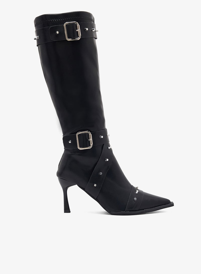 Ginger Pointed Toe Stiletto Heel Biker Boots - Image 1