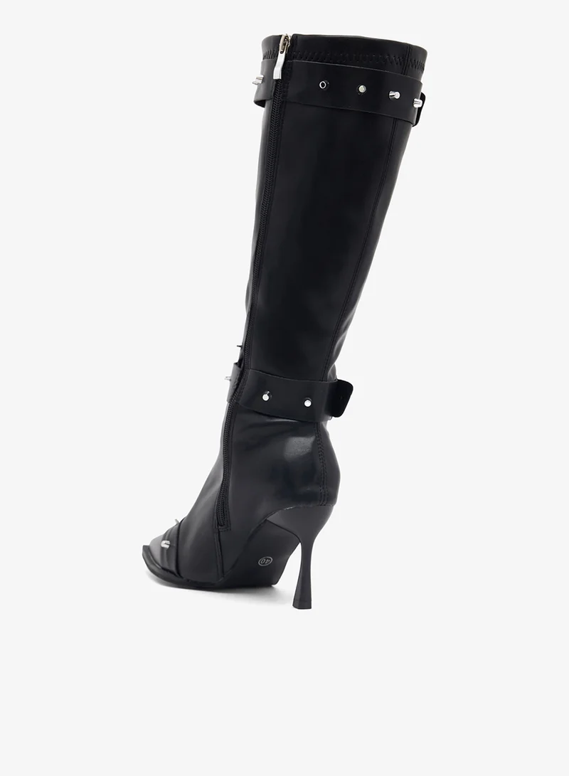 Ginger Black Pointed Toe Stiletto Heel Biker Boots for Women | Best Price UAE