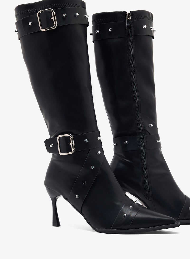 Ginger Pointed Toe Stiletto Heel Biker Boots - Image 4