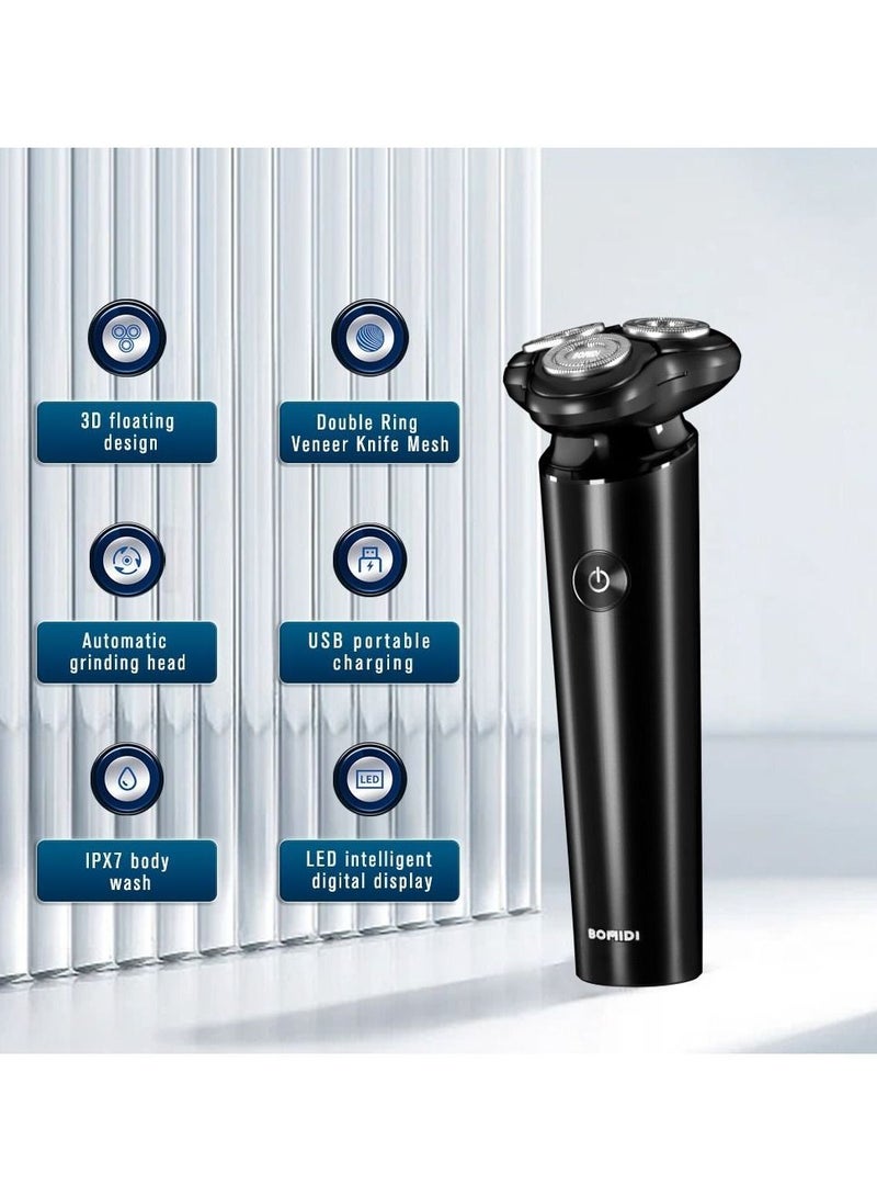 باميدي ماكينة حلاقة كهربائية شفرات ثلاثية عائمة رطبة وجافة ماكينة حلاقة منخفضة الضوضاء مقاومة للماء وتشذيب شعر الوجه أسود - Image 3