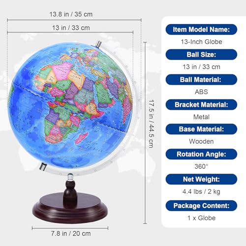 VAP World Globe for Children and Adults 13 inch Educational Spinning Earth Map with Stand SelfAssembled Interactive World Globes for Kids Learning Classroom Students Desk Room and Office Decor - Image 5