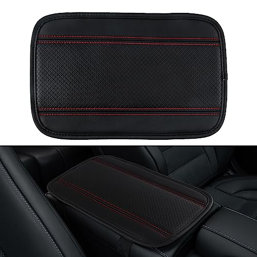 Amiss Car Center Console Pad Universal Waterproof Car Armrest Seat Box Cover PU Leather Auto Armrest Cover ProtectorVehicle Interior Accessories fits SUVTruckCar BlackRed