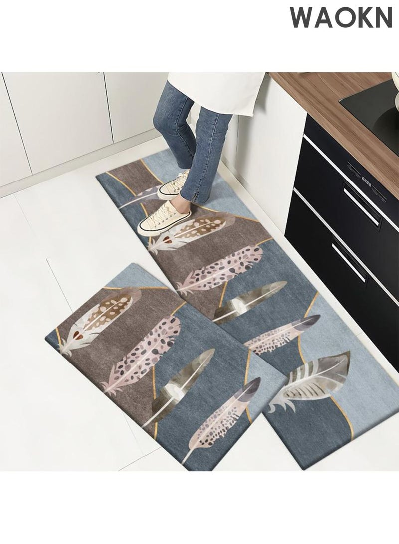 WAOKN 2-Piece Super absorbent soft non-slip quick drying Kitchen Floor Mat Set , Graphene material floor mat , absorbent but non absorbent , easy to clean, soft and comfortable , design for Non-slip , Environmentally friendly and pollution-free. - Image 1