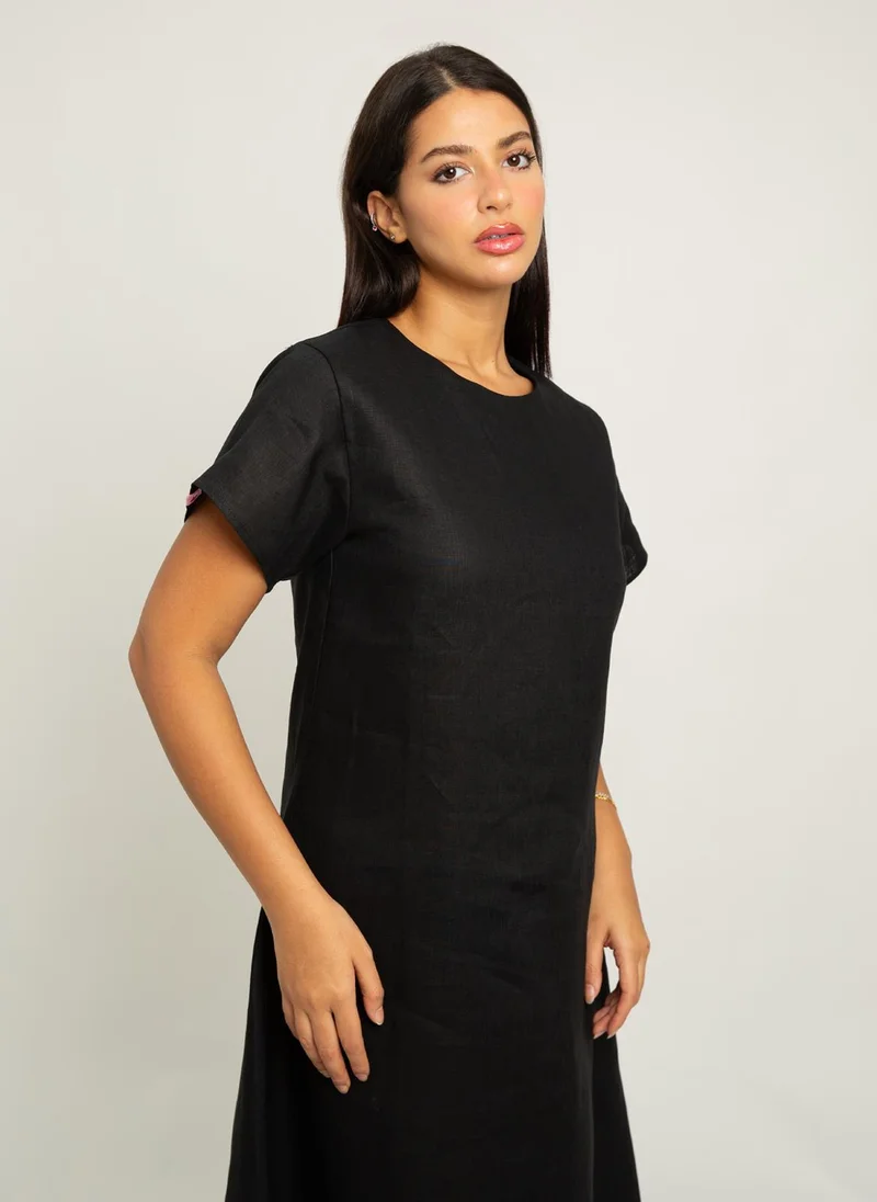 Kaafmeem Black Short Sleeves Linen Dress