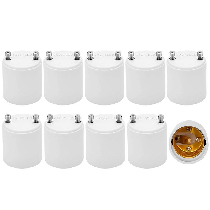 JACKYLED GU24 to E26 E27 Adapter 10-Pack Heat Resistant Up to 392℉ Fire Resistant Converts GU24 Bi-Pin Based Fixture to E26 E27 Standard Screw-in Socket White - Image 1