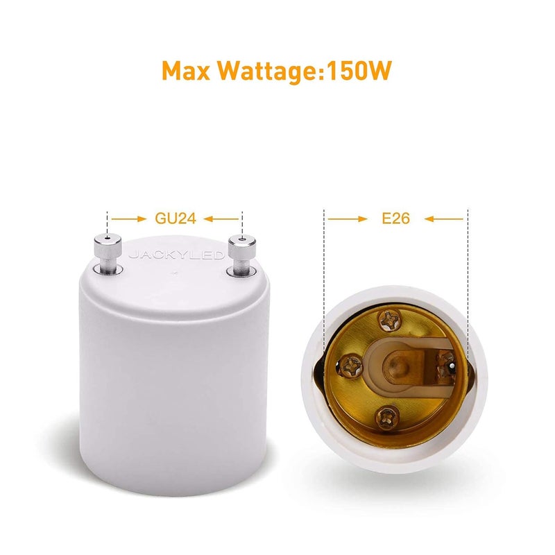 JACKYLED GU24 to E26 E27 Adapter 10-Pack Heat Resistant Up to 392℉ Fire Resistant Converts GU24 Bi-Pin Based Fixture to E26 E27 Standard Screw-in Socket White - Image 3