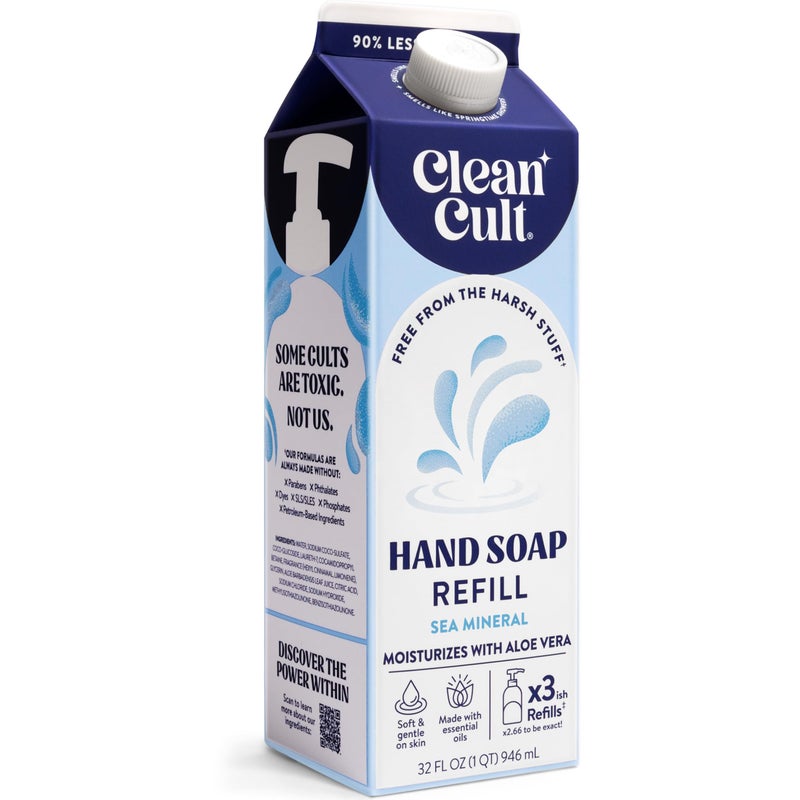 Cleancult Liquid Hand Soap Refill - Sea Minerals - Gentle On Sensitive Skin - Made with Aloe Vera & Essential Oils - Eco Friendly - Paper-Based Packaging - 32 oz/1 Pack - Image 1