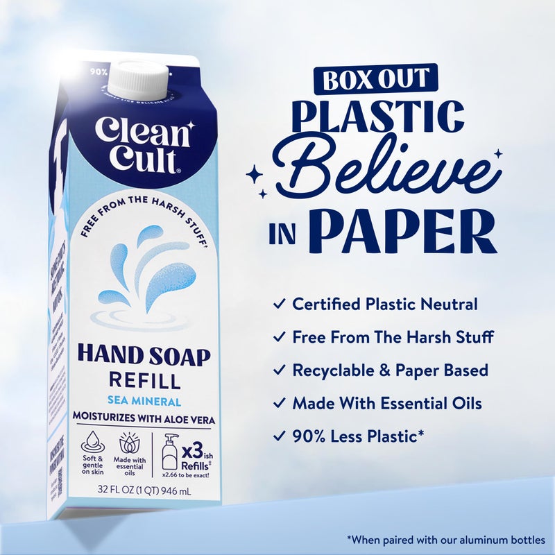 Cleancult Liquid Hand Soap Refill - Sea Minerals - Gentle On Sensitive Skin - Made with Aloe Vera & Essential Oils - Eco Friendly - Paper-Based Packaging - 32 oz/1 Pack - Image 2