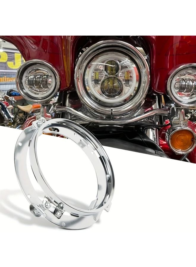 1 Piece 7 Inch Round Silver Adapter Mounting Bracket Ring For Car And Motorcycle - Image 1