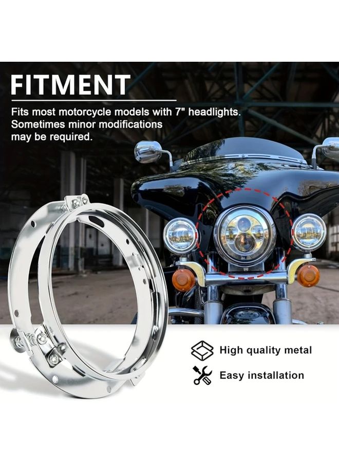 1 Piece 7 Inch Round Silver Adapter Mounting Bracket Ring For Car And Motorcycle - Image 4