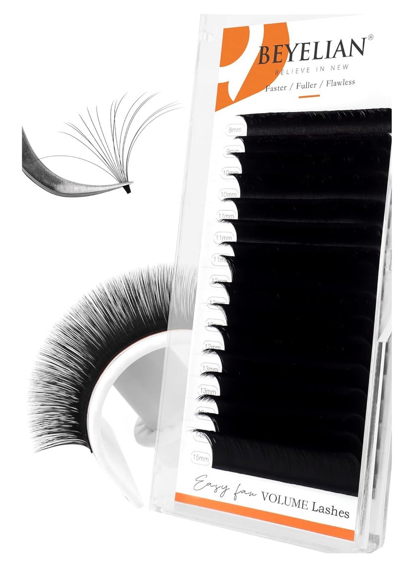 BEYELIAN Easy Fan Volume Eyelash Extensions Premade Fan Eyelash Extension Self Fanning Lash Extension 3D Matte Black Faux Mink Professional Salon Use Lashes Extensions by BEYELIAN 0.07 D Curl 8-15mm Mix Tray 