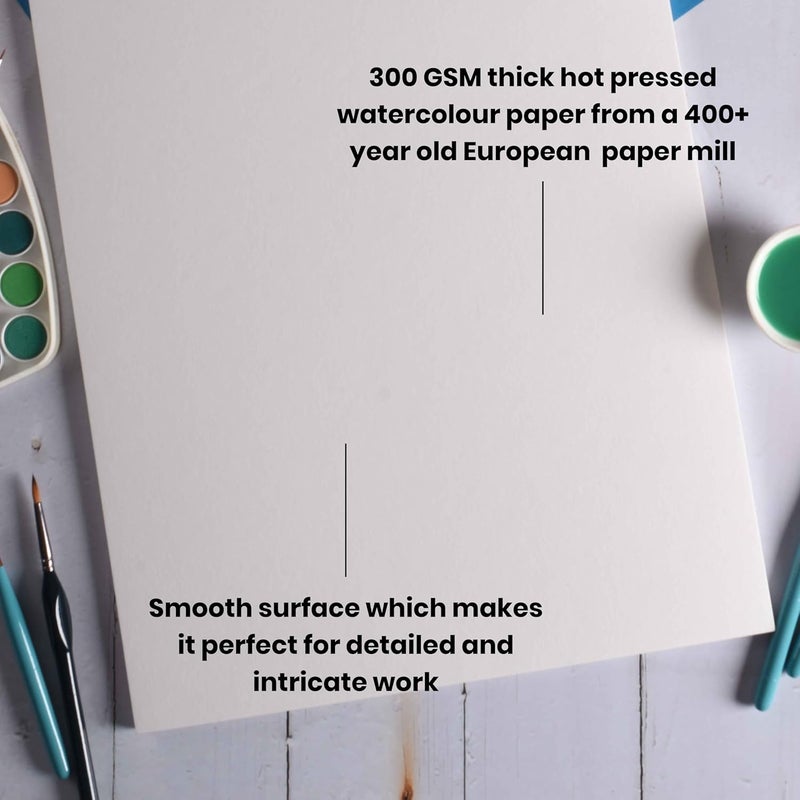 Scholar Watercolour Hot Pressed Paper Pad (Glued) (12 Sheets, 300 GSM Thick Professional Watercolour Paper) (A3) - Image 3