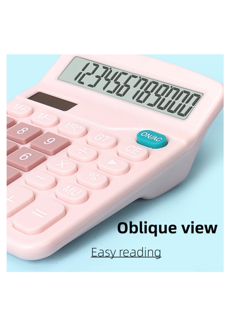 NOVOLAN 12 Digit Calculator Basic Desktop Calculator Solar Practical Calculator Student Calculator Large Lcd Scientific Calculator Non-Slip Oblique View Key Sensitive Office School (Pink)
