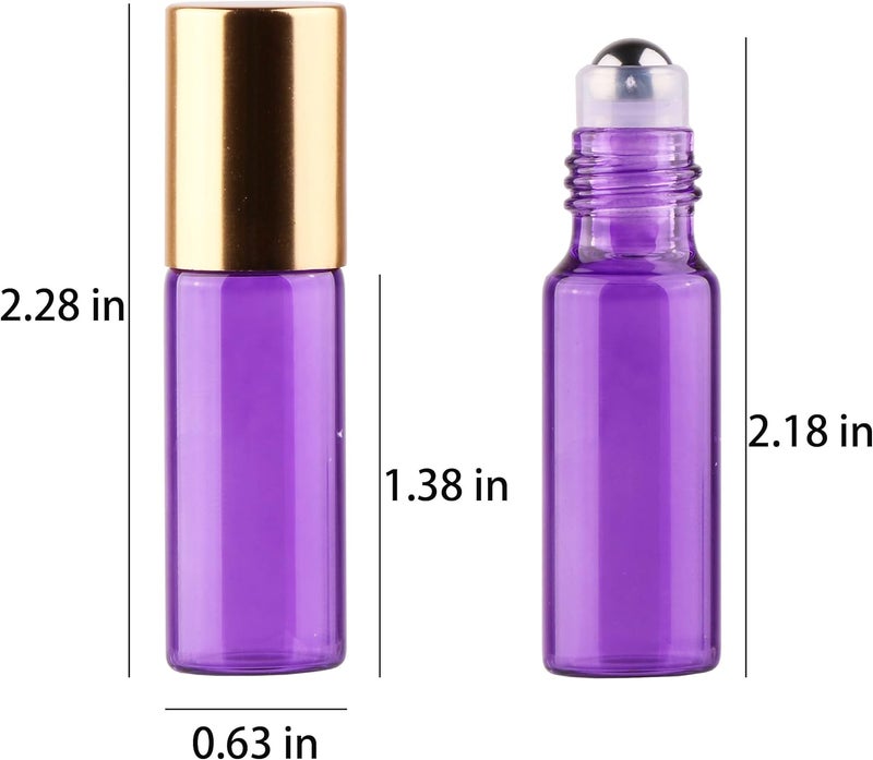 MAXMAU 24X Coloured Roller Bottles for Essential Oils Perfume 5ml Refillable Glass Bottle Metal Roll On Ball Golden Cap with Accessories Opener Funnel Droppers Included - Image 4