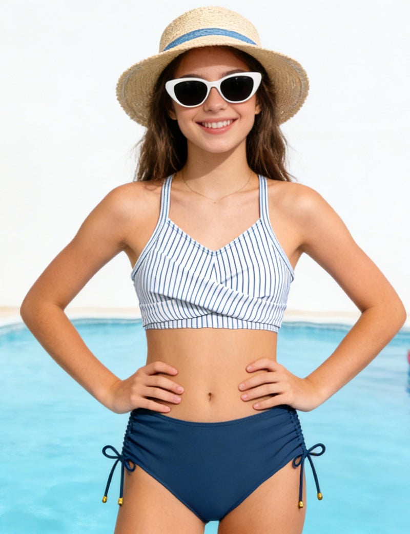 Dearnow Girls Swimsuit Size 13 14 Swimsuits for Teen Cross-Strap Bathing Suits 13-14 Blue Print Bikini Set Teen Girls' Swimwear - Image 5