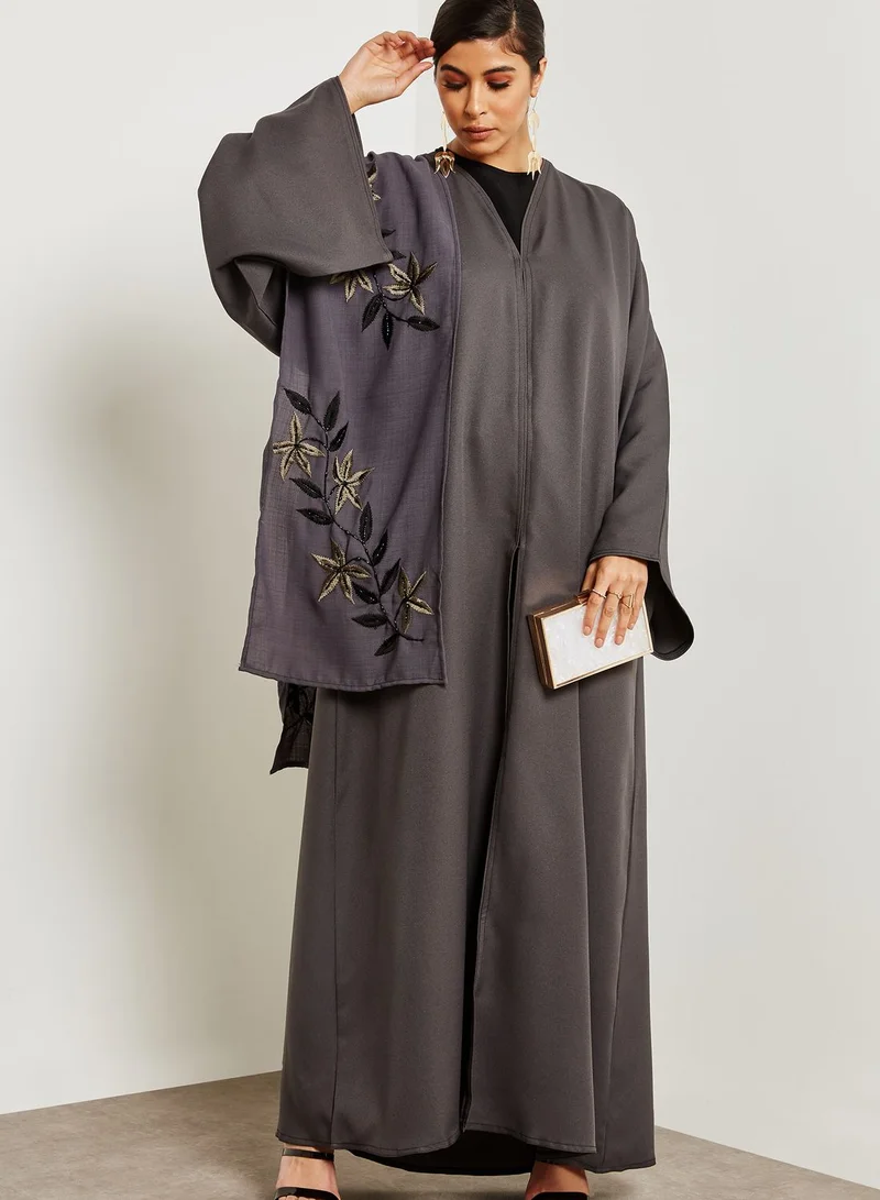 hayas closet Shawl Look One Side Embroidered Abaya