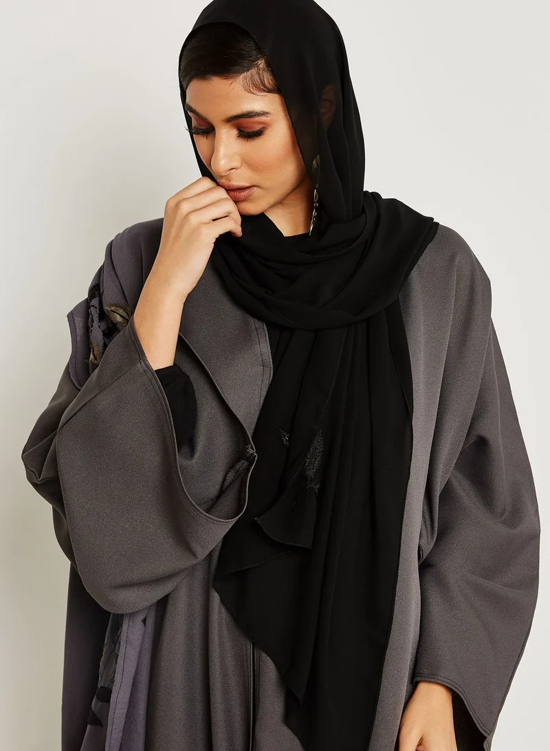 hayas closet Shawl Look One Side Embroidered Abaya