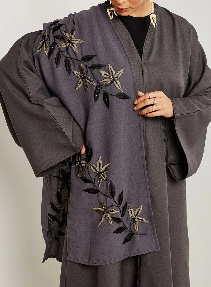 hayas closet Shawl Look One Side Embroidered Abaya
