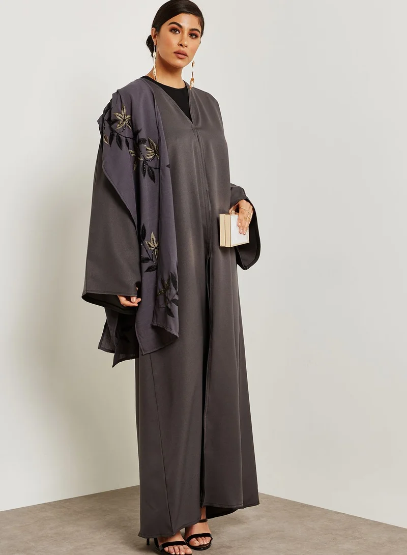 hayas closet Shawl Look One Side Embroidered Abaya