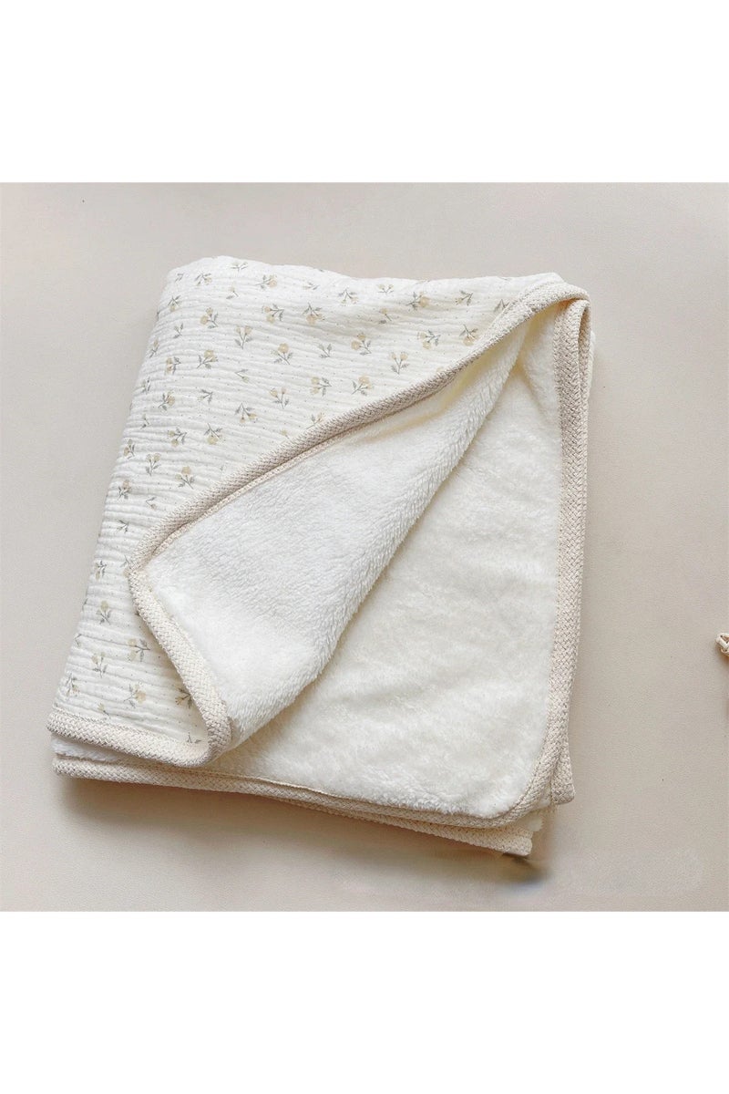 بطانية أطفال شتوية صفراء مزينة بالزهور، مقاس 90×130 سم، مصنوعة من الصوف والقطن والموسلين، مناسبة لحديثي الولادة، من المخمل.