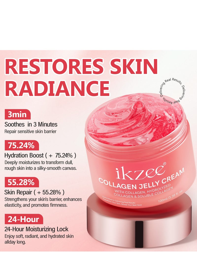 Ikzee jelly cream moisturizing collagen firming elastic cream brightens and evens out skin tone 100ml - Image 3