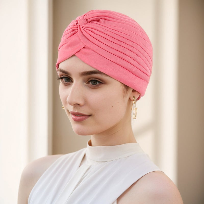 Muslim Turban Hat Pleated Watermelon Head Wrap Rayon - Image 1