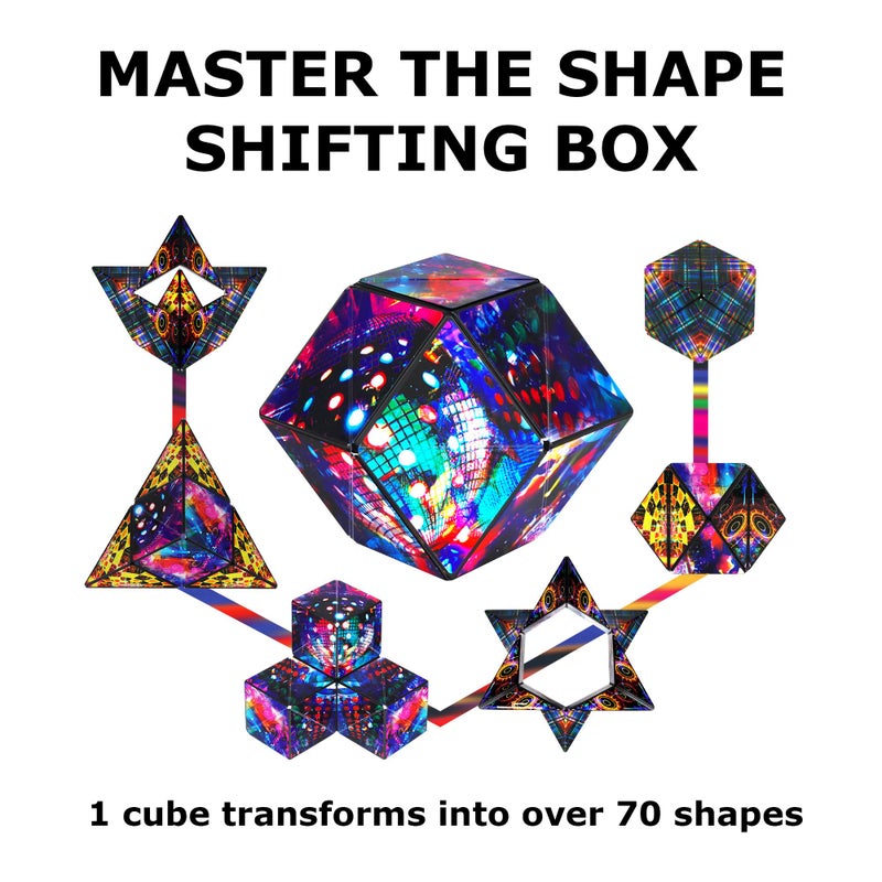 SHASHIBO Shape Shifting Box - Award-Winning, Patented Fidget Cube w/ 36 Rare Earth Magnets - Transforms Into Over 70 Shapes, Download Fun in Motion Toys Mobile App (Artist Series - Disco Plaid) - Image 4