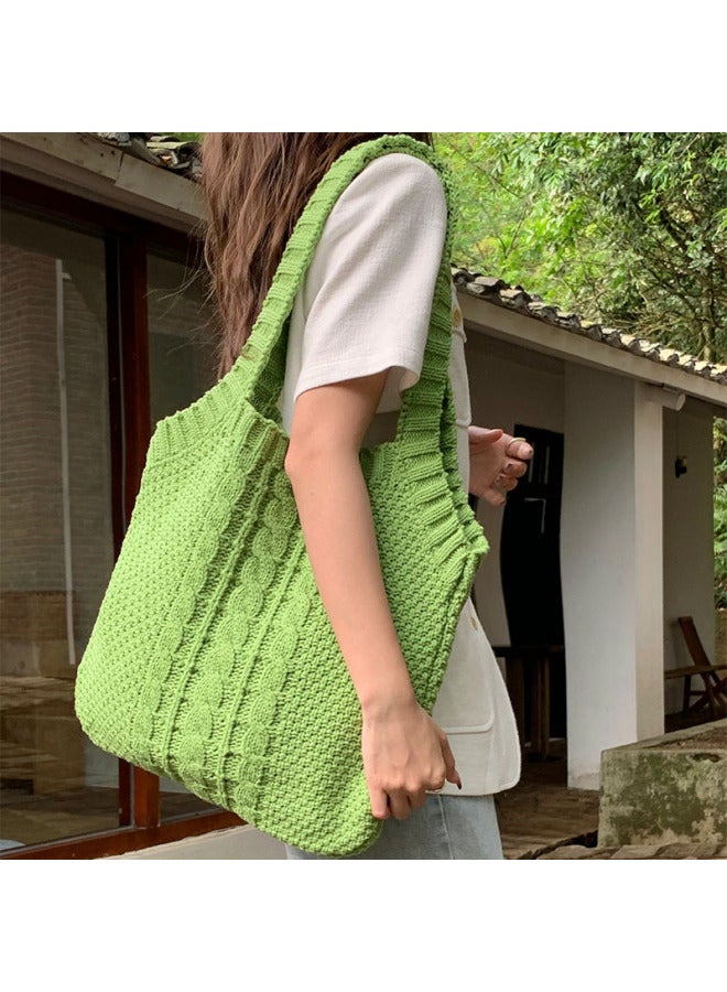 Artistic Vintage Large Capacity Cable Knit Handbag Tote Crossbody Bag For Women High Quality Ladies Purse-Color:Khaki - Image 3